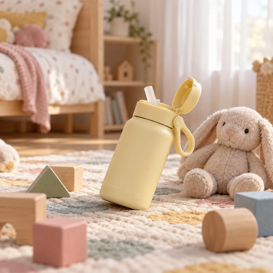 Botella infantil Peque 350 con pajita, Amarillo mantequilla